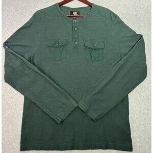 Men’s Large Rock & Republic Green Henley Long Sleeve Shirt Dual Chest Pockets